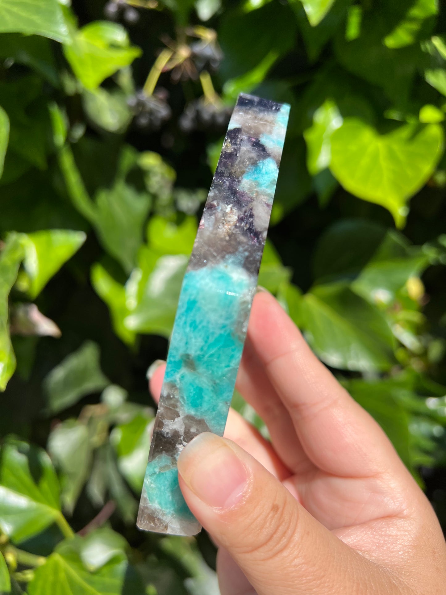 
                  
                    Amazonite Freeform with Smoky Quartz and Lepidolite
                  
                