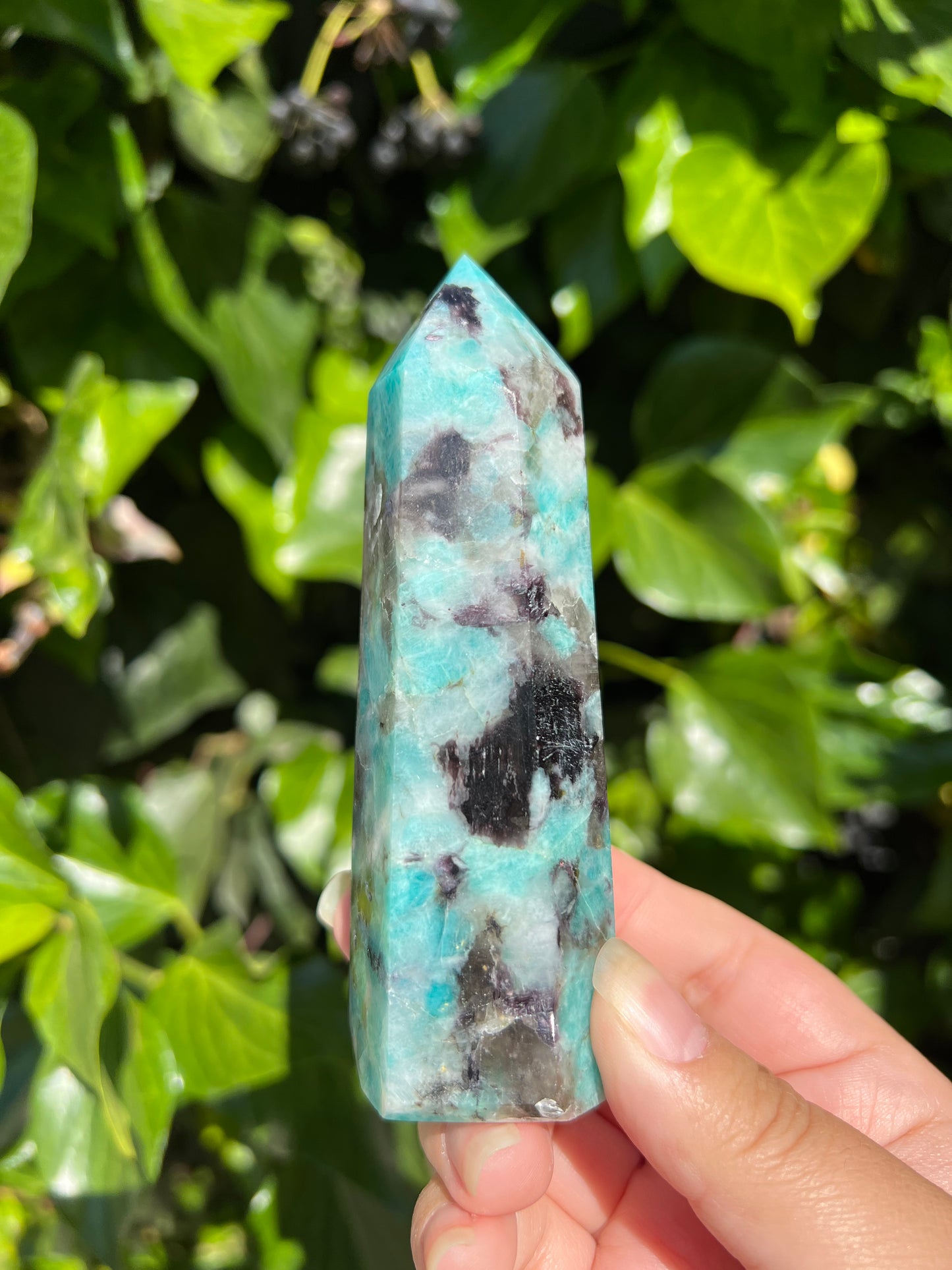 
                  
                    Amazonite Tower with Smoky Quartz and Lepidolite
                  
                